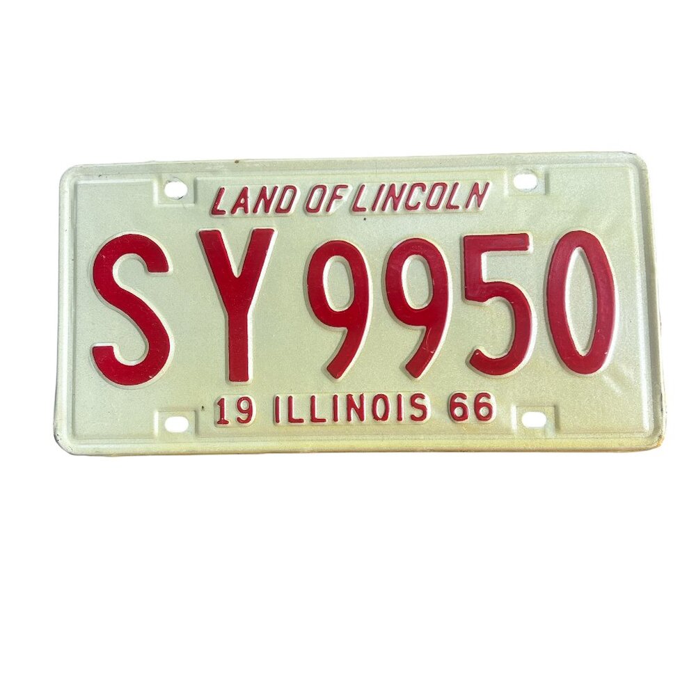Illinois License Plate 1966 Red on Cream TRUE VINTAGE